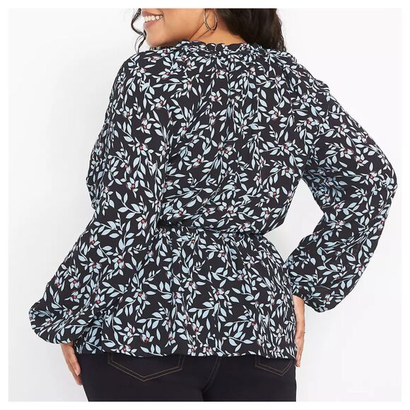 Lane Bryant Long Sleeve Ruffled Split Neck Button Blouse - Picture 2 of 7